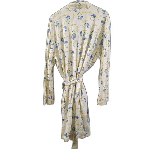Talbots Intimates Floral Mother Nature Cotton Robe - White/Blue/Yellow L - Picture 2 of 9